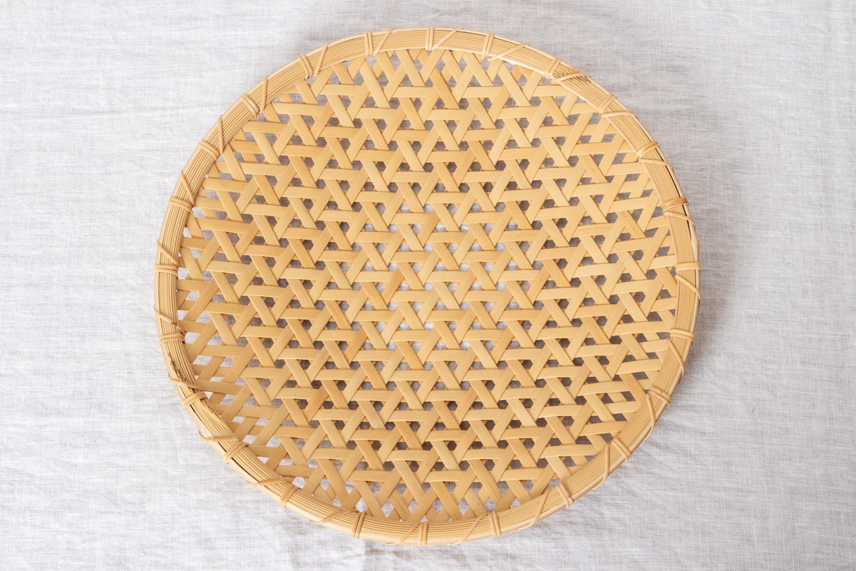 Flat Basket Tray "Kikko Weave" (Large Sizes) / White Bamboo / Aichi-JPN 251107
