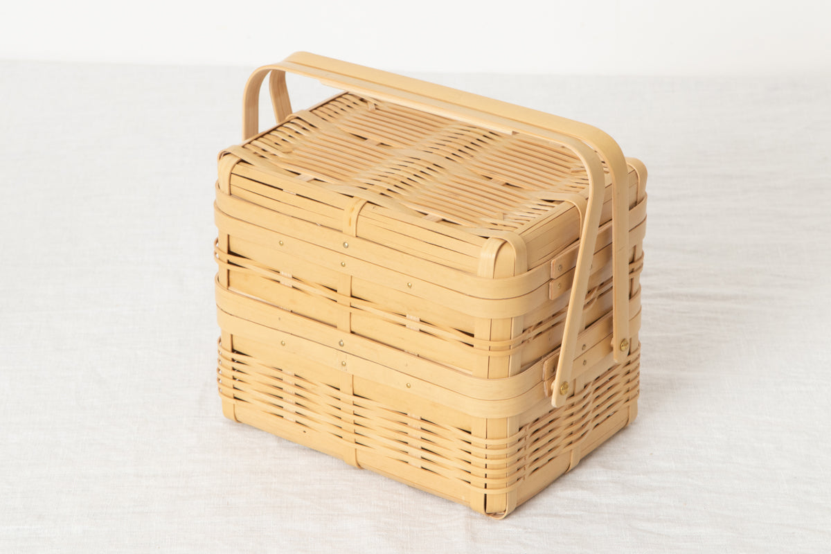 Handled Lunch Basket Small / White Bamboo / Kagoshima-JPN 211201