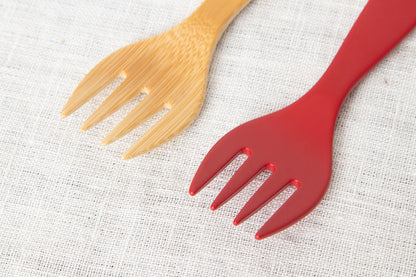 Petite Morning Fork, Knife & Spoon (Natural, Red) / Moso Bamboo / Oita-JPN 211117