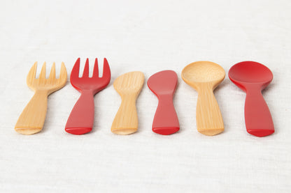 Petite Morning Fork, Knife & Spoon (Natural, Red) / Moso Bamboo / Oita-JPN 211117