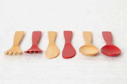Petite Morning Fork, Knife & Spoon (Natural, Red) / Moso Bamboo / Oita-JPN 211117