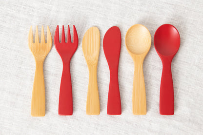Petite Morning Fork, Knife & Spoon (Natural, Red) / Moso Bamboo / Oita-JPN 211117