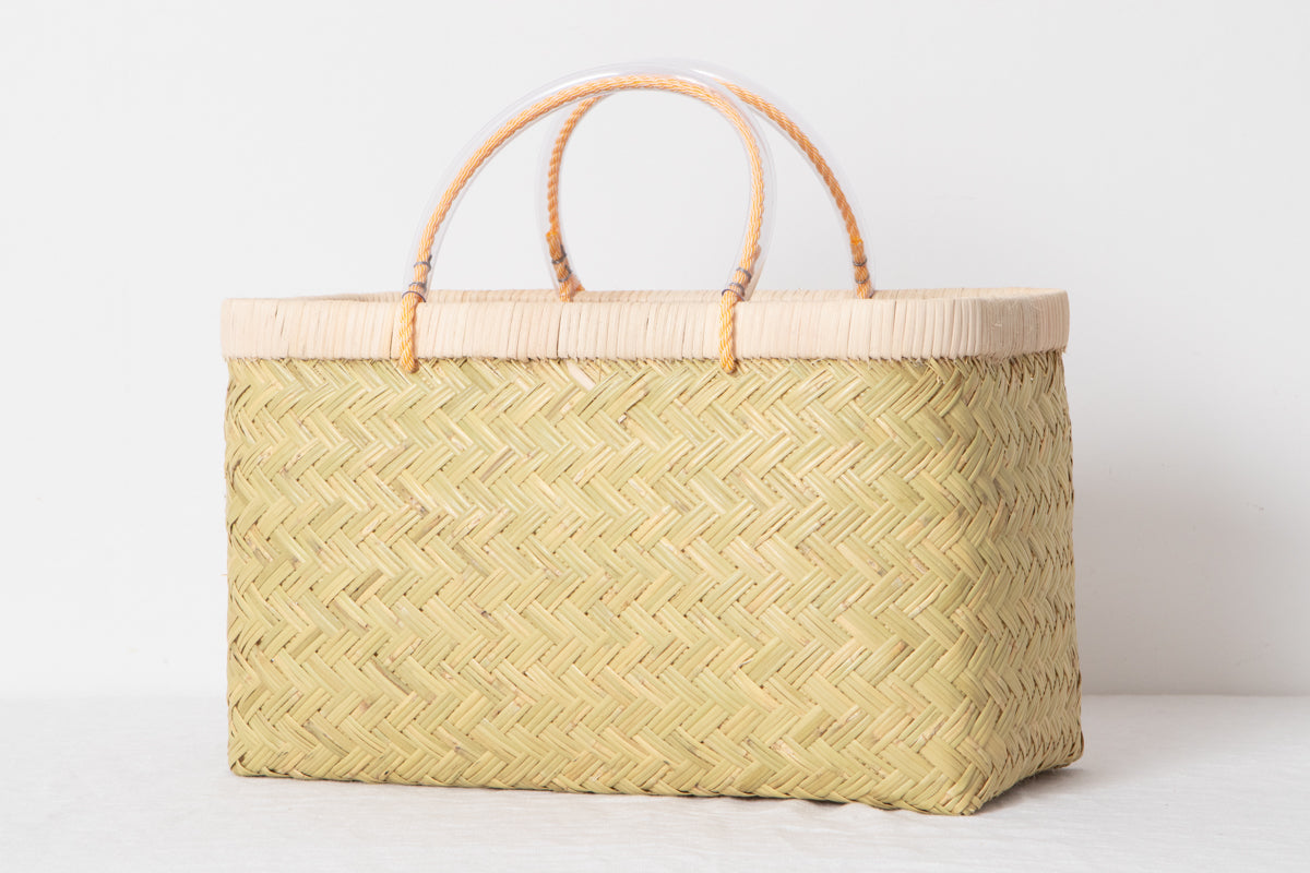 Suzutake bamboo market basket with pipe handles / すず竹の市場かご（パイプ手）