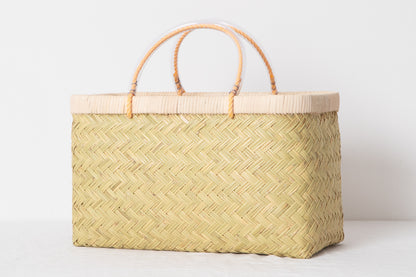 Suzutake bamboo market basket with pipe handles / すず竹の市場かご（パイプ手）