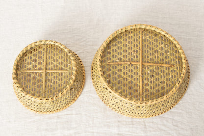 Round Shallow Dish Basket / Nemagari Bamboo / Nagano-JPN 610211