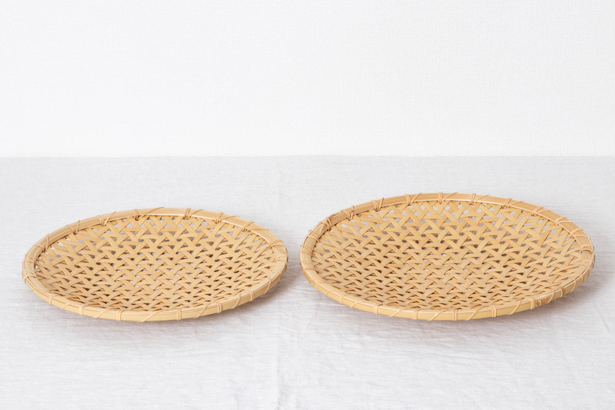 Flat Basket Tray "Kikko Weave" (Large Sizes) / White Bamboo / Aichi-JPN 251107