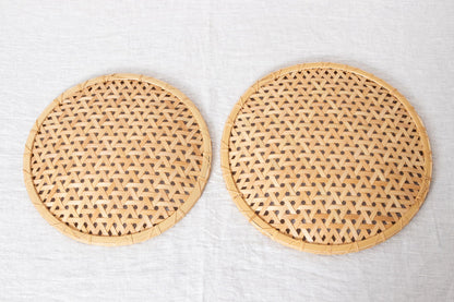Flat Basket Tray "Kikko Weave" (Large Sizes) / White Bamboo / Aichi-JPN 251107