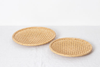 Flat Basket Tray "Kikko Weave" (Large Sizes) / White Bamboo / Aichi-JPN 251107