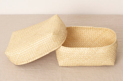 インド/パームリーフ　蓋つきバスケット　Natural　S・M・L　3サイズ　330901