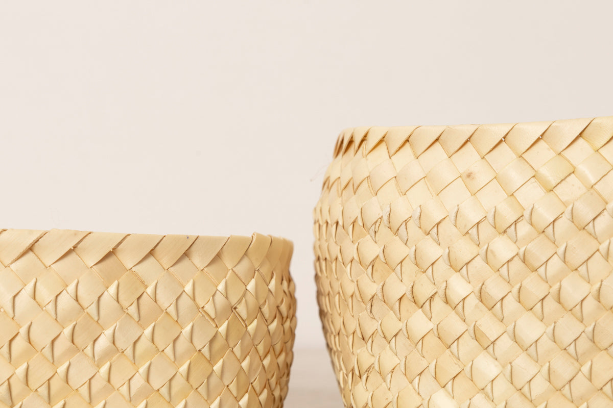 インド/パームリーフ　蓋つきバスケット　Natural　S・M・L　3サイズ　330901