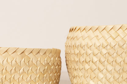 インド/パームリーフ　蓋つきバスケット　Natural　S・M・L　3サイズ　330901