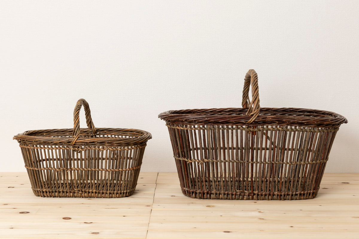 Dark willow sukashi-weave oval baskets / やなぎのすかし編みオーバルバスケット（ダーク）