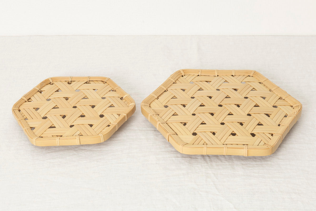 Hexagonal Tray with Legs / White Bamboo / Oita-JPN 121802