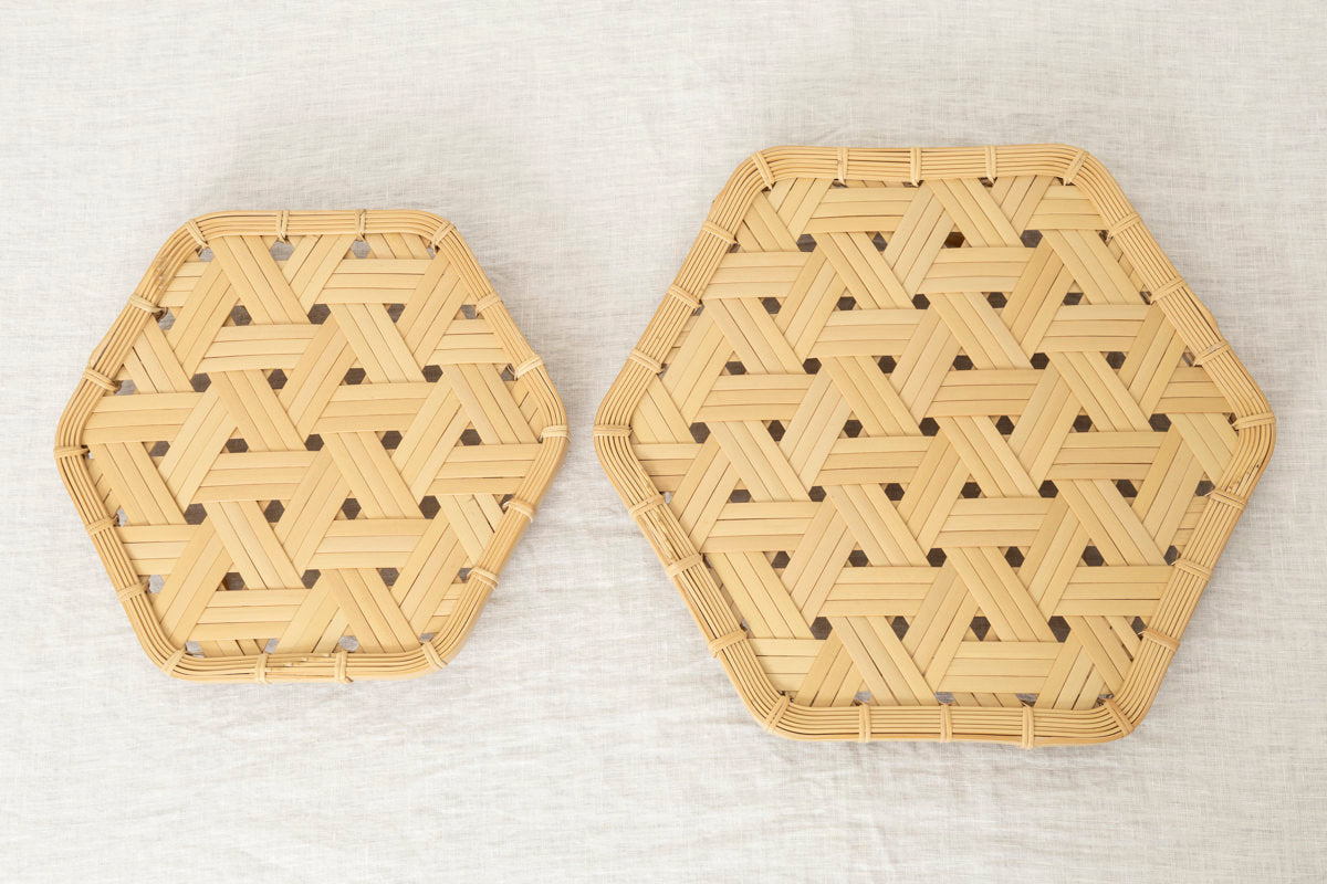 Hexagonal Tray with Legs / White Bamboo / Oita-JPN 121802