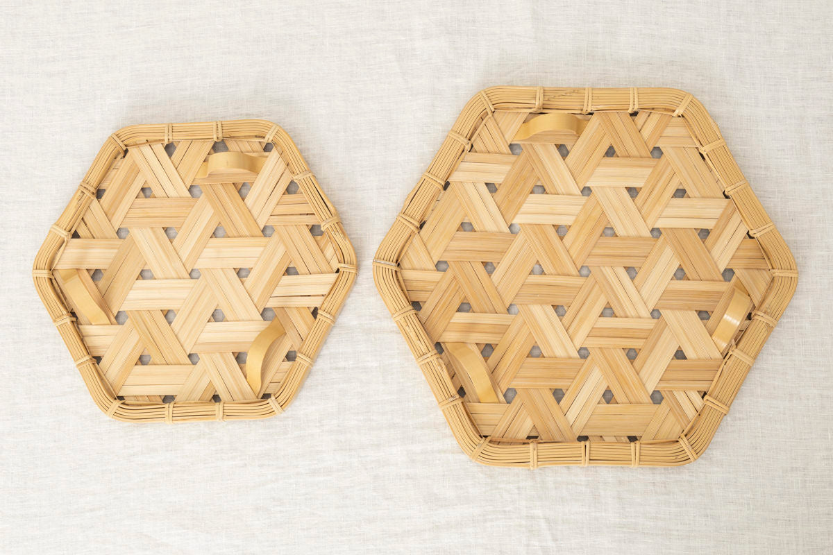Hexagonal Tray with Legs / White Bamboo / Oita-JPN 121802