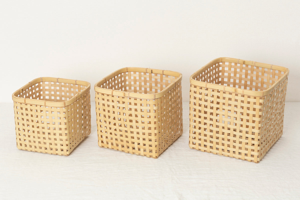 Square Basket "Yotsume Weave" / White Bamboo / Ōita-JPN 220803