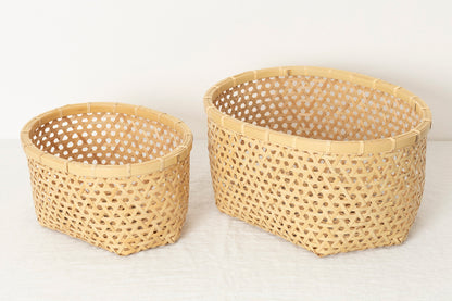 Oval Basket "Kikko Weave" / White Bamboo / Ōita-JPN 220802