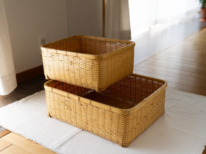 White bamboo organizing baskets deep / 白竹の整理かご（深）