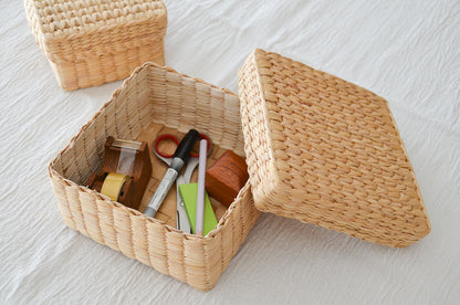 Compact Square Box with Lid / Water Hyacinth / THA 3115211