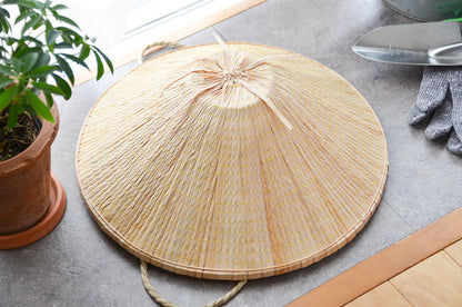 Sedge hat Fuji placed on a surface / すげ笠（富士）を置いた様子