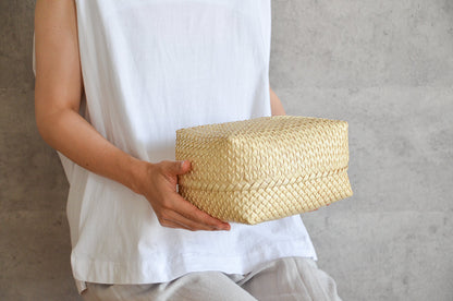 インド/パームリーフ　蓋つきバスケット　Natural　S・M・L　3サイズ　330901