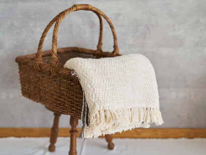 インド/コットン　ガラ紡　ミディアムストール　Herringbone-Ivory　330930-2