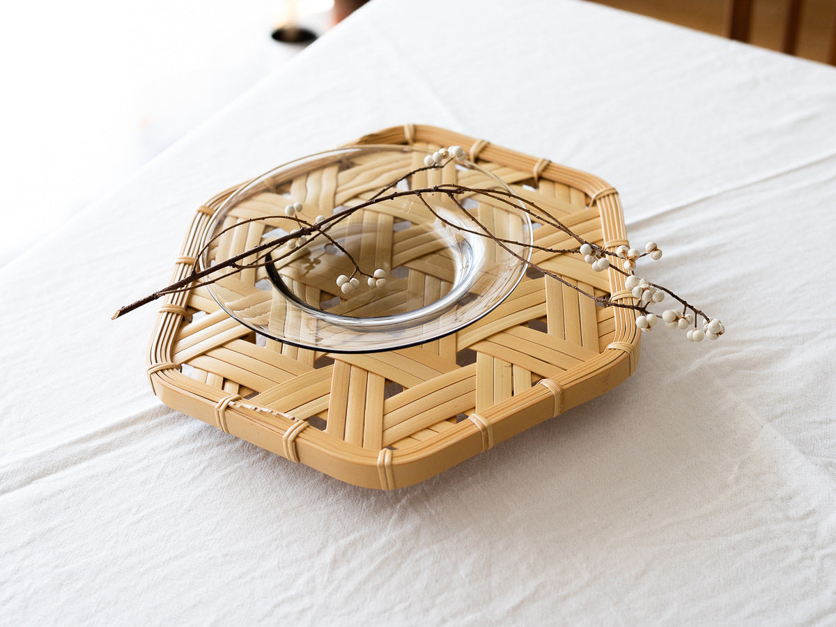 Hexagonal Tray with Legs / White Bamboo / Oita-JPN 121802