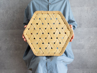 Hexagonal Tray with Legs / White Bamboo / Oita-JPN 121802