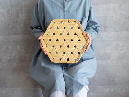 Hexagonal Tray with Legs / White Bamboo / Oita-JPN 121802