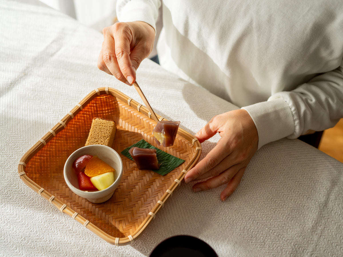 大分県/炭化竹　あじろ編み皿　角　850405-2