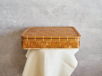 Wide-Strip Weave Document Box – Urushi Lacquer Finish / Carbonized Bamboo / Oita-JPN 850418-1