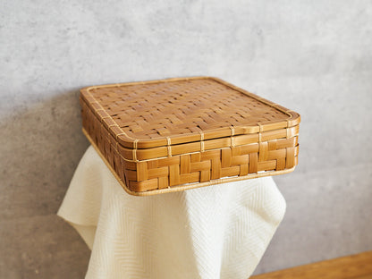 Wide-Strip Weave Document Box – Urushi Lacquer Finish / Carbonized Bamboo / Oita-JPN 850418-1