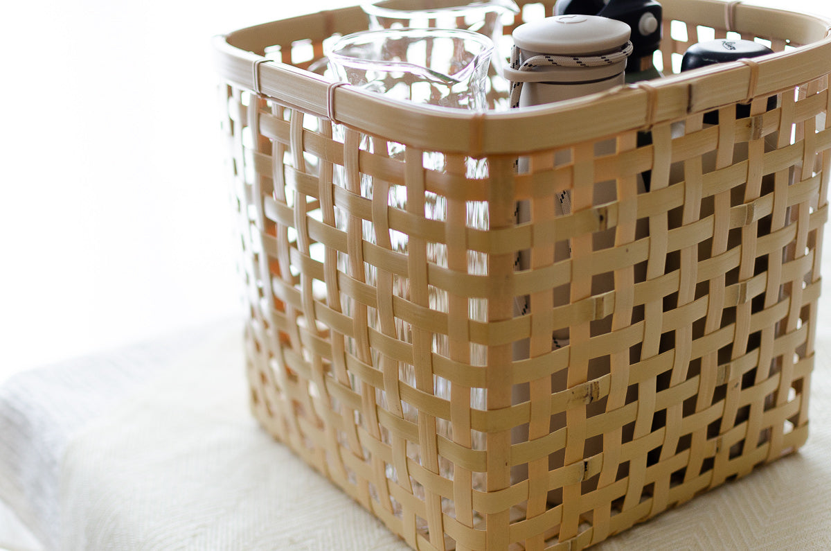 Square Basket "Yotsume Weave" / White Bamboo / Ōita-JPN 220803