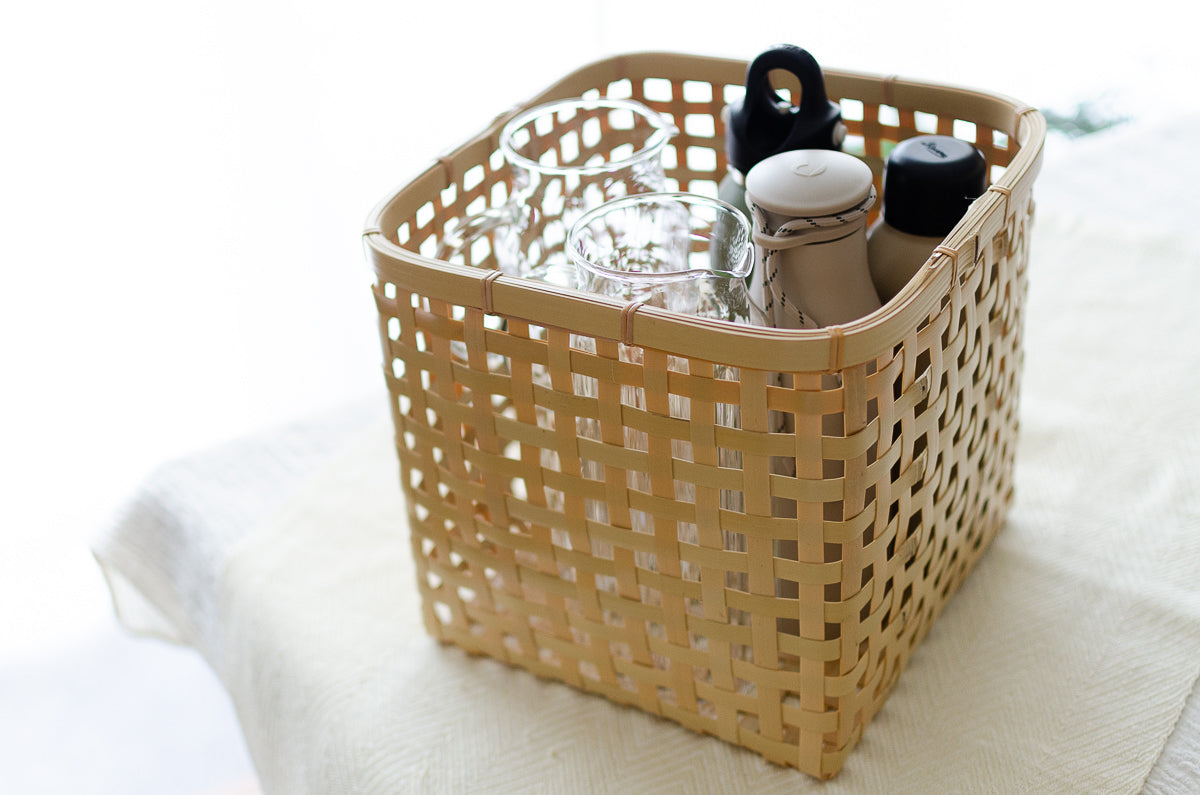 Square Basket "Yotsume Weave" / White Bamboo / Ōita-JPN 220803