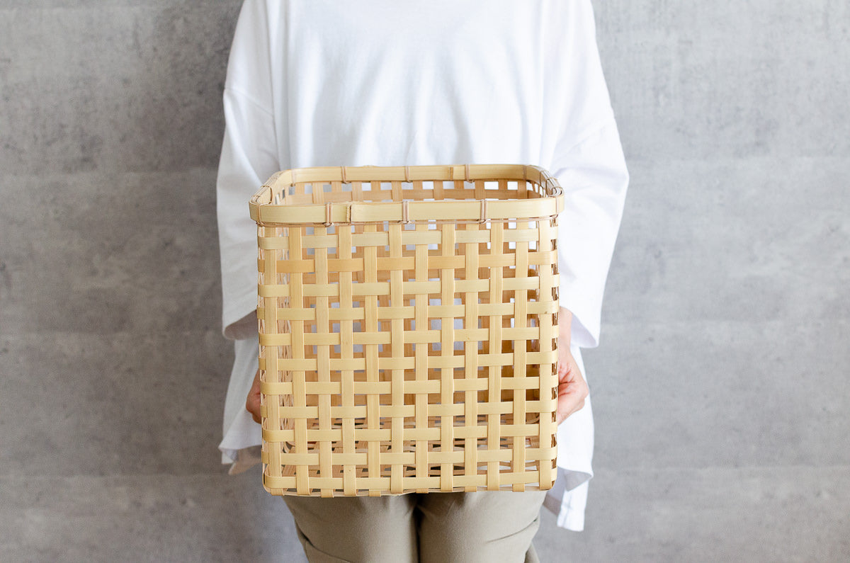 Square Basket "Yotsume Weave" / White Bamboo / Ōita-JPN 220803