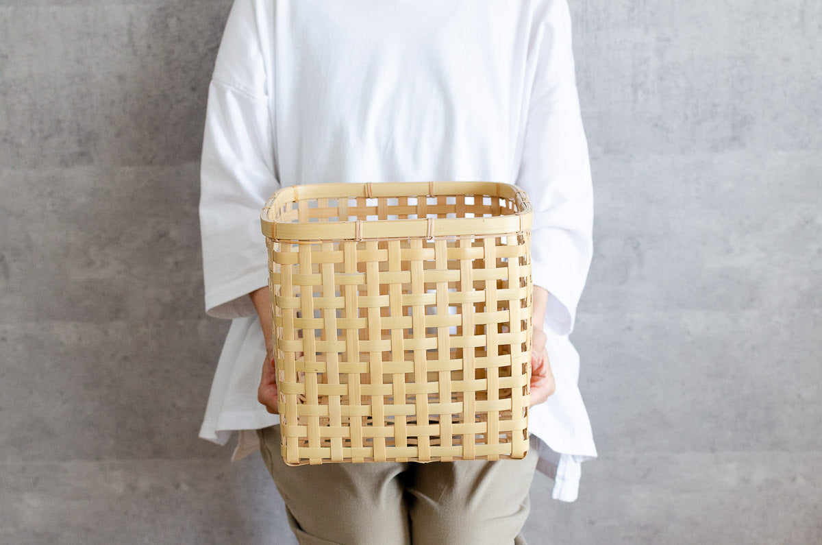 Square Basket "Yotsume Weave" / White Bamboo / Ōita-JPN 220803