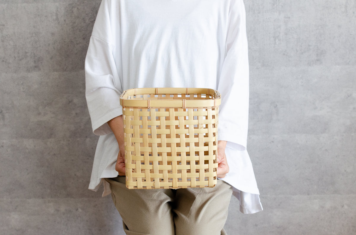 Square Basket "Yotsume Weave" / White Bamboo / Ōita-JPN 220803