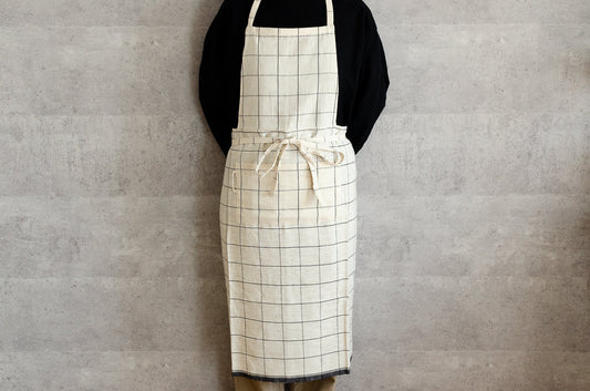 Khadi cotton full apron in tattersall pattern / カディコットンのタッターソール柄フルエプロン