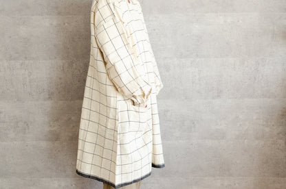 Khadi cotton coverall apron in tattersall pattern / カディコットンのタッターソール柄カバーエプロン