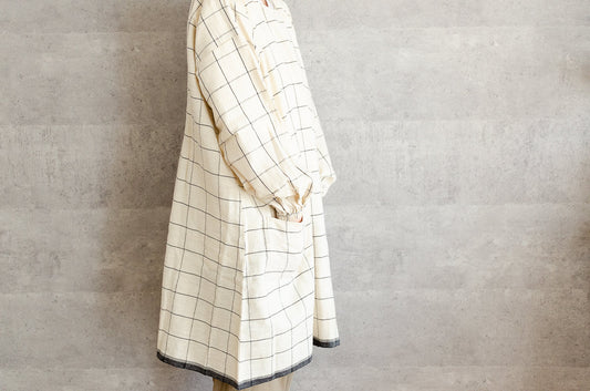 Khadi cotton coverall apron in tattersall pattern / カディコットンのタッターソール柄カバーエプロン