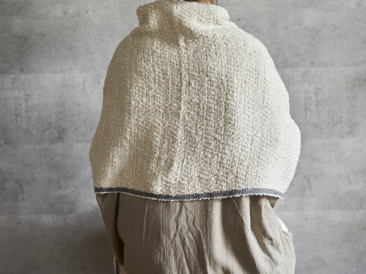 インド/コットン　ガラ紡　ミディアムストール　Herringbone-Ivory　330930-2