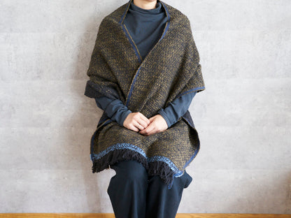 Medium-Stole Gara-bou “Double-Face Charcoal Olive” / Cotton / IND 330930-5