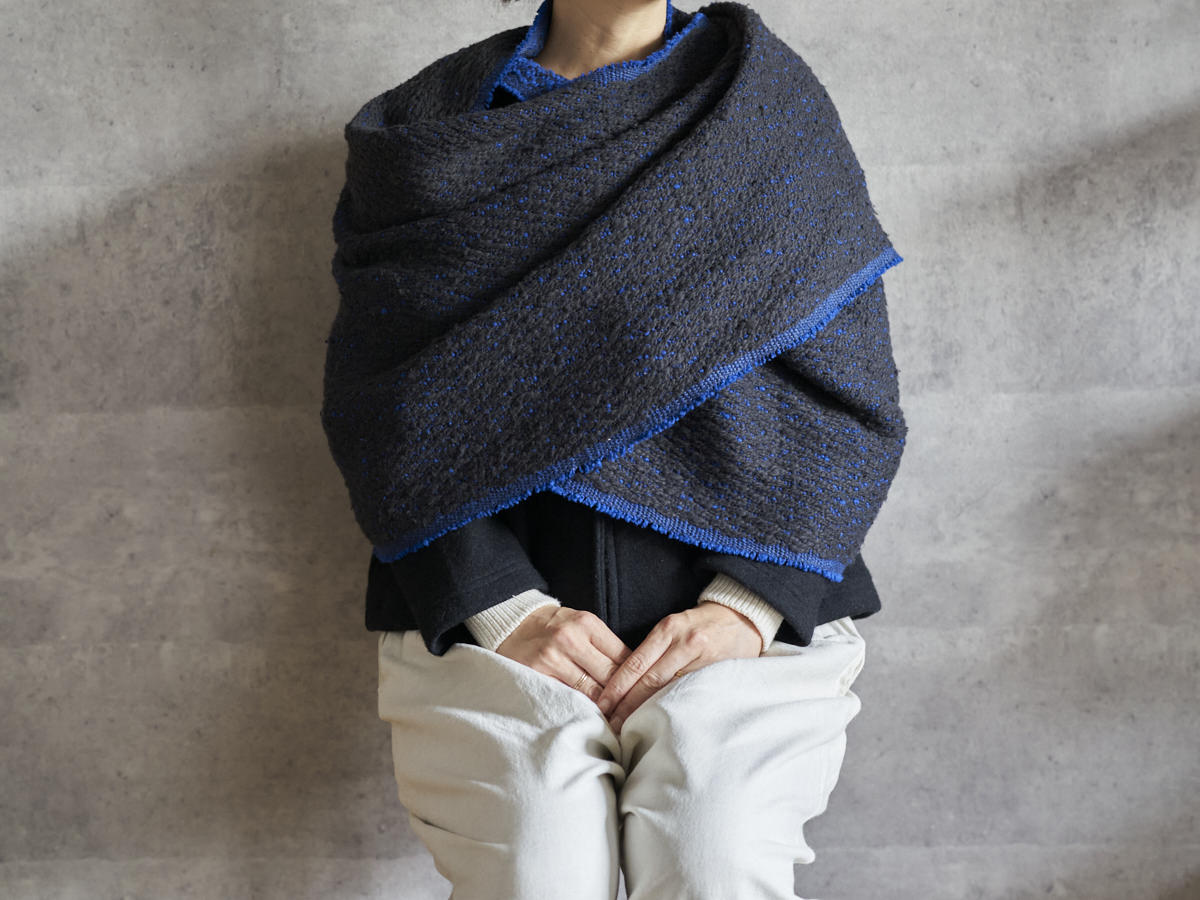 インド/コットン　ガラ紡　ミディアムストール　Double Face-Charcoal Blue　330930-7