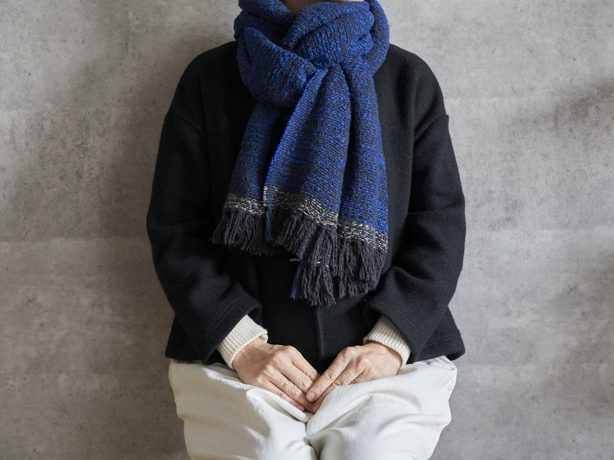 インド/コットン　ガラ紡　ミディアムストール　Double Face-Charcoal Blue　330930-7