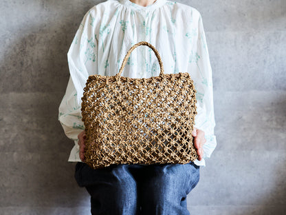 Macramé-Style Tote Basket / Linden Bark / Yamagata-JPN 340502