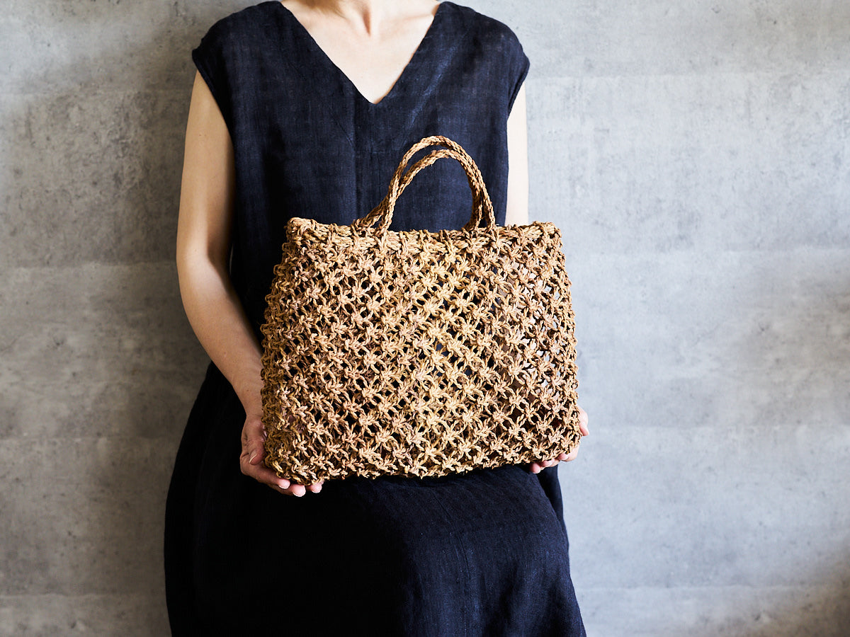 Macramé-Style Tote Basket / Linden Bark / Yamagata-JPN 340502