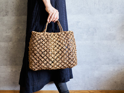 Macramé-Style Tote Basket / Linden Bark / Yamagata-JPN 340502