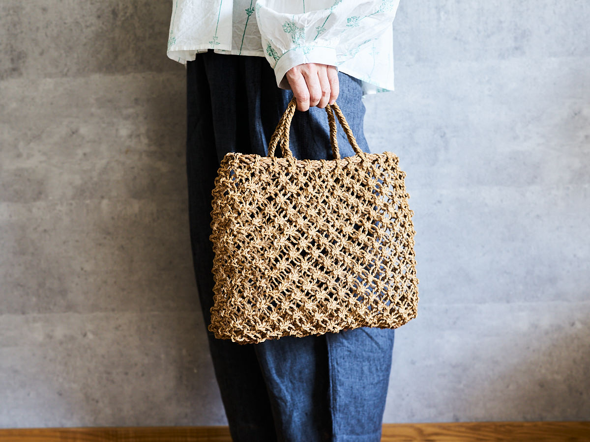 Macramé-Style Tote Basket / Linden Bark / Yamagata-JPN 340502
