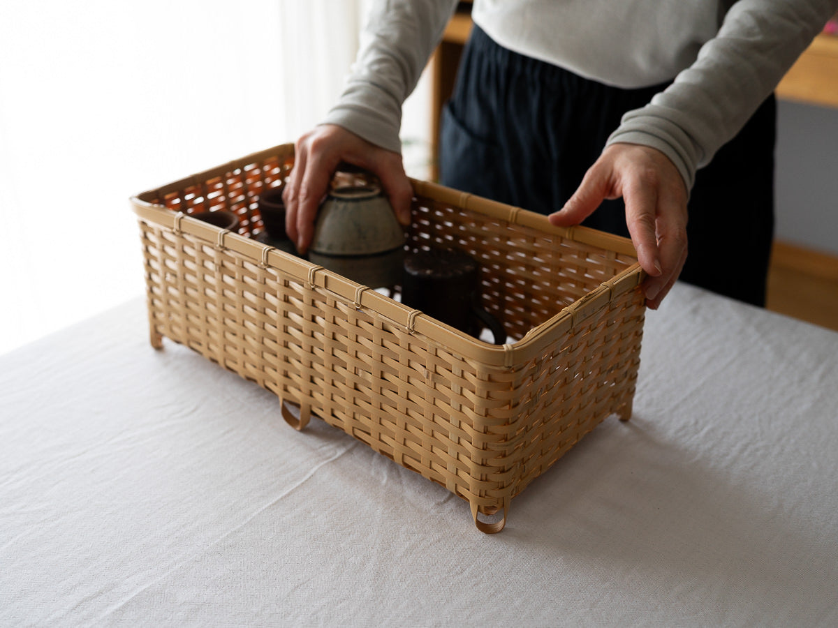 Footed Box Basket / White Bamboo / Ehime-JPN 520201