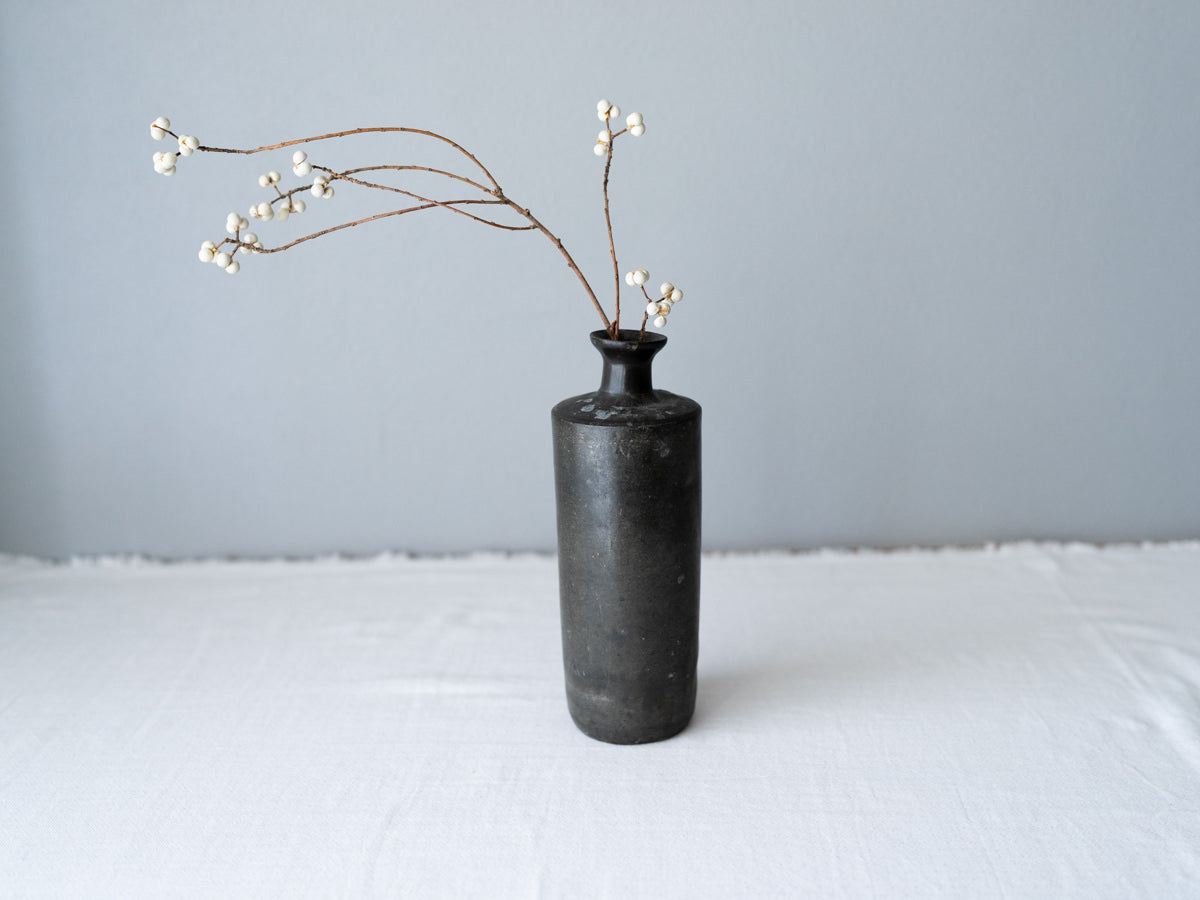 Antique tin tokkuri with branch / 古物の錫の徳利に枝物を挿した様子